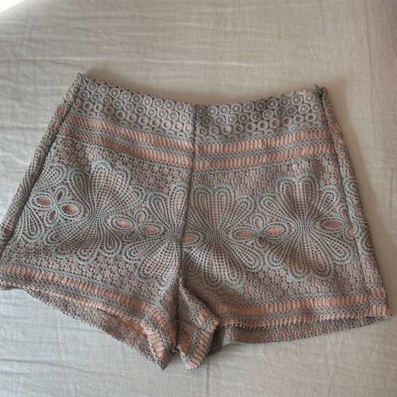 English Factory Pants - English Factory High Waist Lace Shorts - Gray and Pink